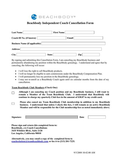 Beachbody Coach Cancellation Form Template .